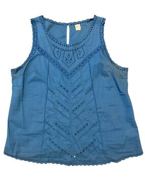 GAP Blue Eyelet Trim Sleeveless Tank